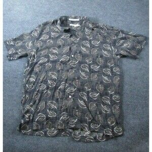 Perry Ellis 100% Silk Men's Button-up Shirt Size L Leaf Print Short Sleeve